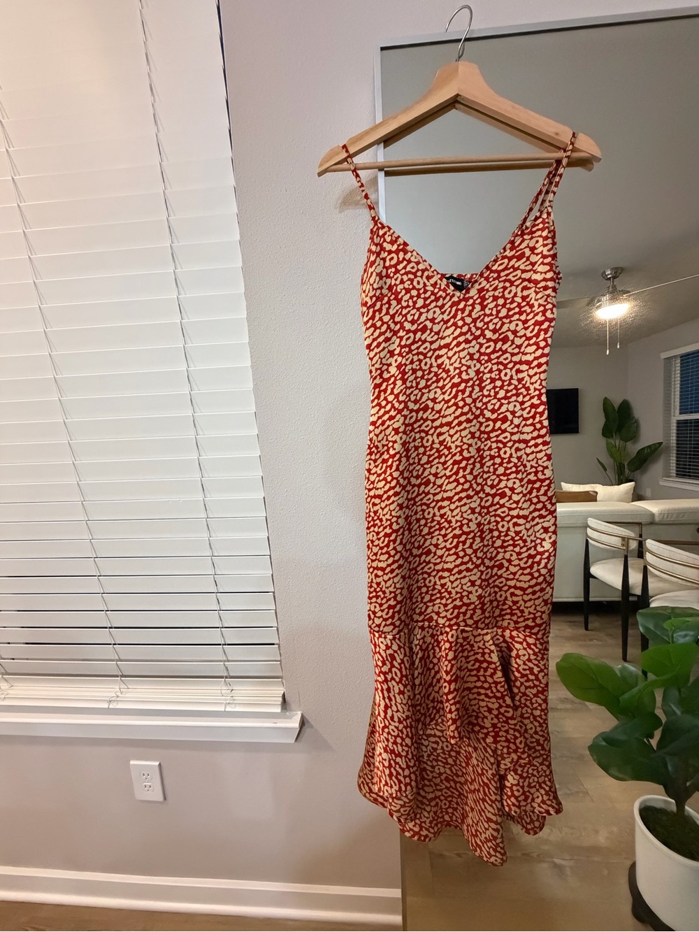 PrettyLittleThing Red Leopard Print Slip Midi Dress
